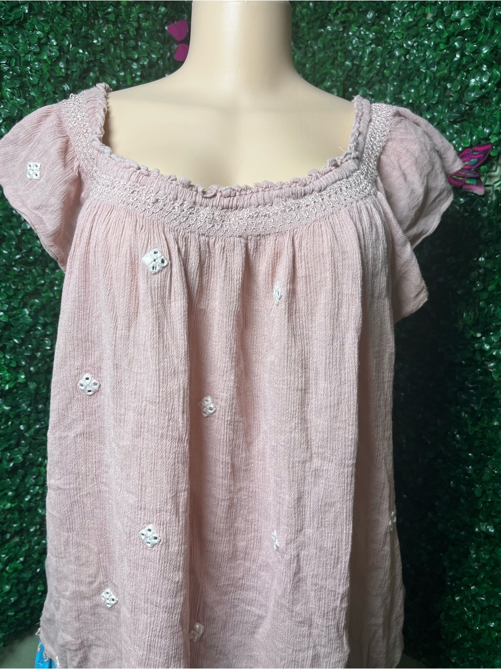 American Eagle Outfitters Light Pink Smocked Square-Neck Tunic